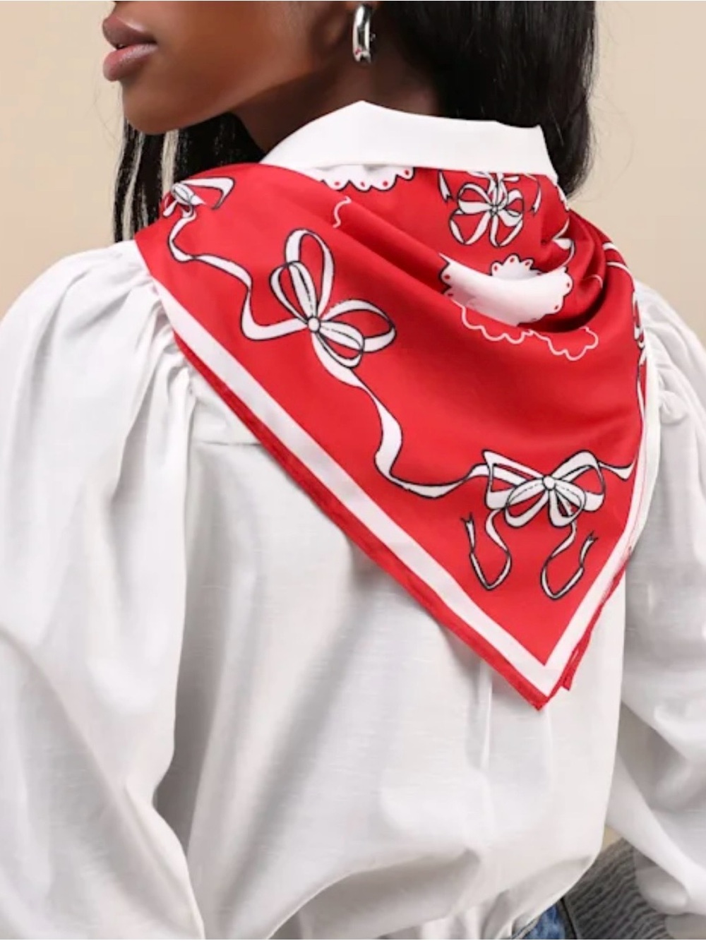 Sister Jane Red & White Heart & Bow Square Handkerchief Scarf